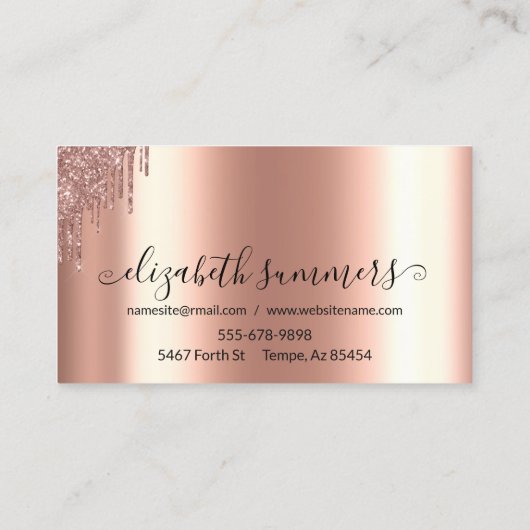 Handgeschreven Script Custom Roos Gold Glitter Mod Visitekaartje (Achterkant)