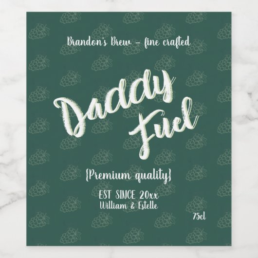 Handgeschreven script Daddy Fuel groen patroon dru Wijn Etiket (Enkel label)