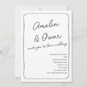Handgeschreven Script Doodle Frame Trouw Wit Kaart (Voorkant)