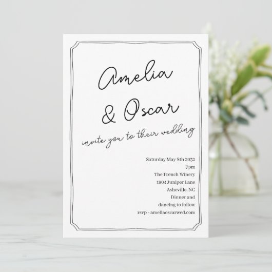 Handgeschreven Script Doodle Frame Trouw Wit Kaart (Staand voorkant)