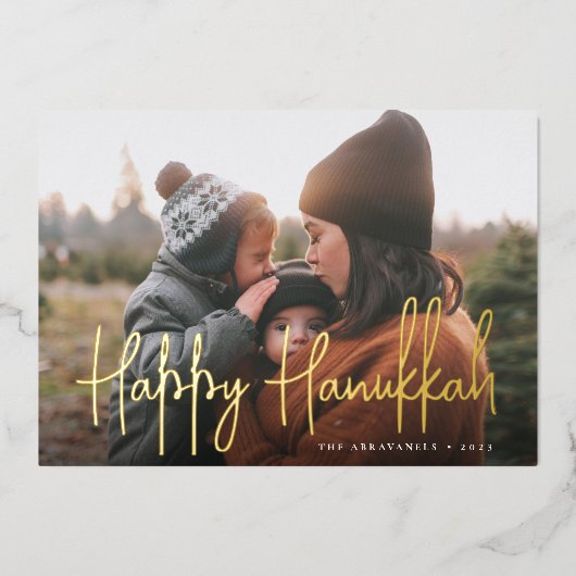 Handgeschreven script Full Photo Hanukkah Folie Feestdagenkaart (Voorkant)