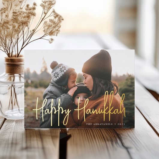 Handgeschreven script Full Photo Hanukkah Folie Feestdagenkaart