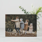 Handgeschreven Script Green Merry Christmas Photo Feestdagenkaart (Staand voorkant)