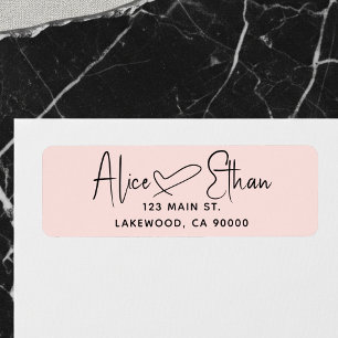 Handgeschreven Script Hart Modern Roze Blozen Etiket