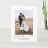 Handgeschreven script met hartfoto's bruiloft bedankkaart (Voorkant)