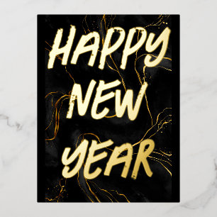 Handgeschreven script modern Gold 2 Nieuw jaar Folie Feestdagen Briefkaart