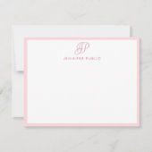 Handgeschreven Script Monogram Stijlvol Blush Roze Notitiekaartje (Voorkant)