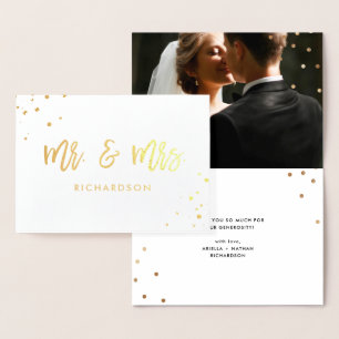 Handgeschreven script   Mr. en Mrs. met Wedding Fo Folie Kaarten