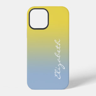 Handgeschreven script naam geel lichtblauw verloop iPhone 12 hoesje