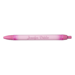 Handgeschreven Script Name Girly Pink Glitter Tren Zwarte Inkt Pen