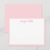 Handgeschreven Script Name Text Pink Border Sjablo Notitiekaartje (Voorkant / Achterkant)
