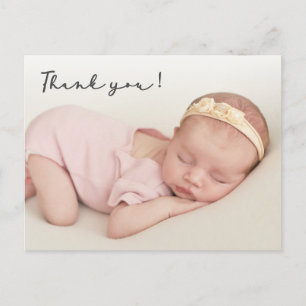 Handgeschreven Script Newborn Baby Foto Dank u Briefkaart
