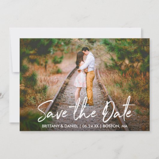Handgeschreven script Opslaan Datum gekoppelde fot Save The Date (Voorkant)
