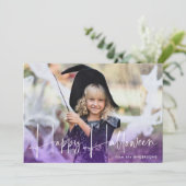 Handgeschreven Script Paarse Happy Halloween Foto Feestdagenkaart (Staand voorkant)