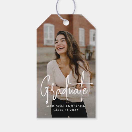 Handgeschreven Script Photo Afstuderen Cadeaulabel (Voorkant)