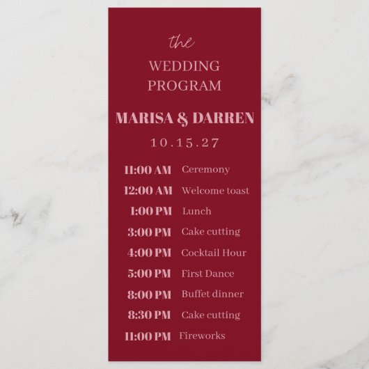 Handgeschreven Script Pink & Red Custom Wedding Programma (Voorkant)