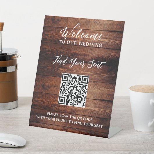 Handgeschreven script QR code rustieke bruiloft zi Reclamebord Met Voetstuk (Insitu)