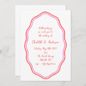 Handgeschreven Script Red Scribble Border Wedding Kaart (Voorkant / Achterkant)