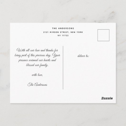 Handgeschreven script religieuze doop dank u briefkaart (Achterkant)