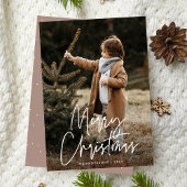 Handgeschreven Script Roos Taupe Merry Christmas Feestdagenkaart