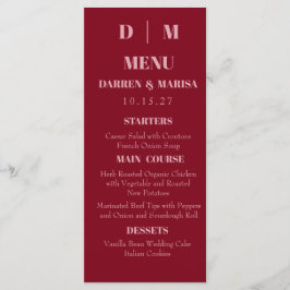 Handgeschreven Script Roze & Rood Trouwmenu Menu