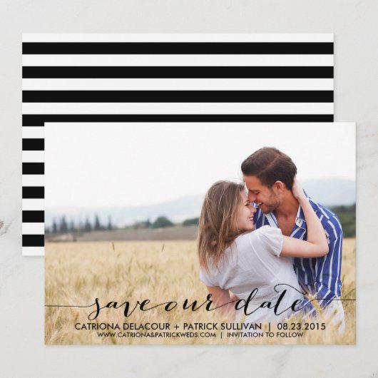 Handgeschreven script save our date aankondiging (Voorkant / Achterkant)