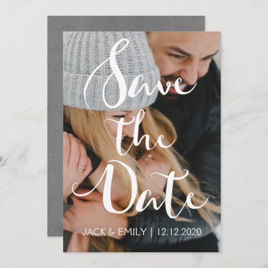 Handgeschreven script Save the Date Kaart (Voorkant / Achterkant)