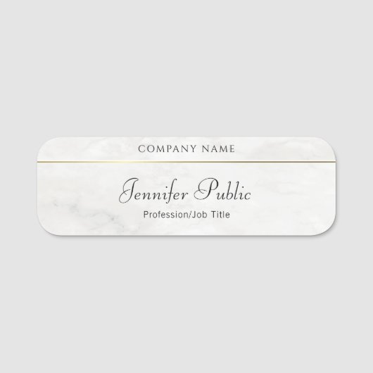 Handgeschreven script Sjabloon White Marble Gold Naamplaatje (Voorkant)