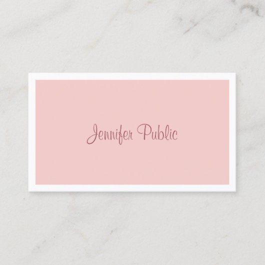 Handgeschreven script Trendy Modern Blush Pink Whi Visitekaartje (Voorkant)