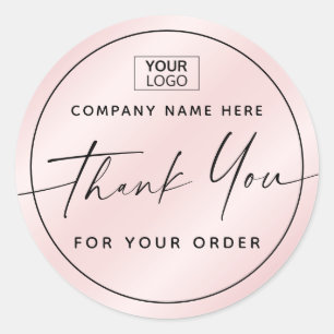 Handgeschreven script zakelijk dank u roze satin ronde sticker