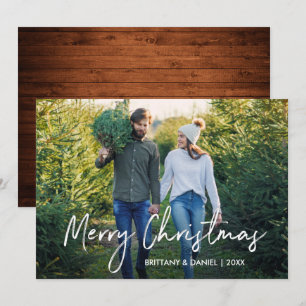 Handgeschreven scripthout, kerstfoto feestdagenkaart