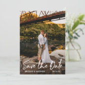 Handgeschreven scriptkoppeling Foto Kraft Save The Date (Staand voorkant)