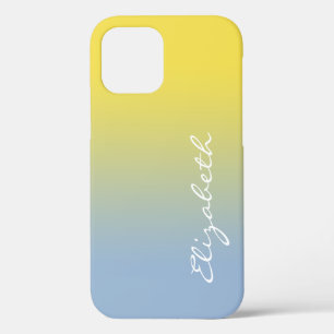 Handgeschreven scriptnaam Yellow Light Blue Gradie iPhone 12 Hoesje