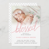 Handgeschreven scriptroze Christening Baptism Foto Kaart (Voorkant / Achterkant)