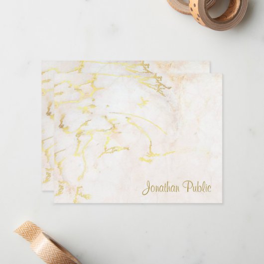 Handgeschreven Sjabloon Gold Script Text Marble (Voorkant / Achterkant in situ)