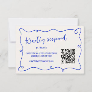 Handgeschreven Squiggle Lijst Blauwe Bruiloft RSVP Kaartje