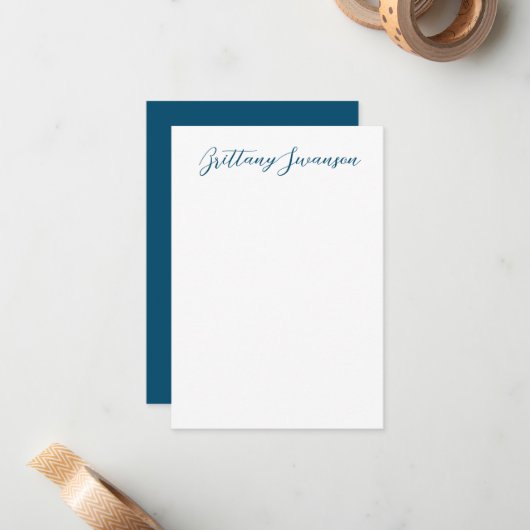 Handgeschreven stijlnaam in blauw en wit notitiekaartje (Voorkant / Achterkant in situ)