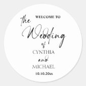 Handgeschreven tekst 'Welkom op onze bruiloft'  Ronde Sticker (Voorkant)