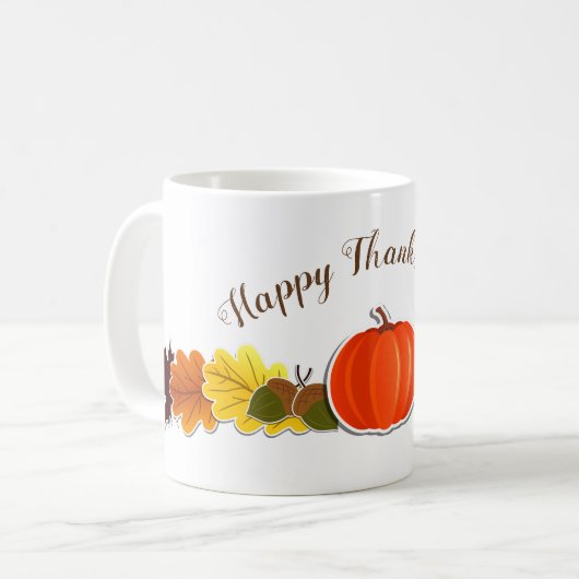 Handgeschreven typografie pompoen bladeren Thanksg Koffiemok (Voorkant links)