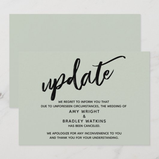 Handgeschreven update over afgeblazen bruiloft in  kaart (Voorkant / Achterkant)