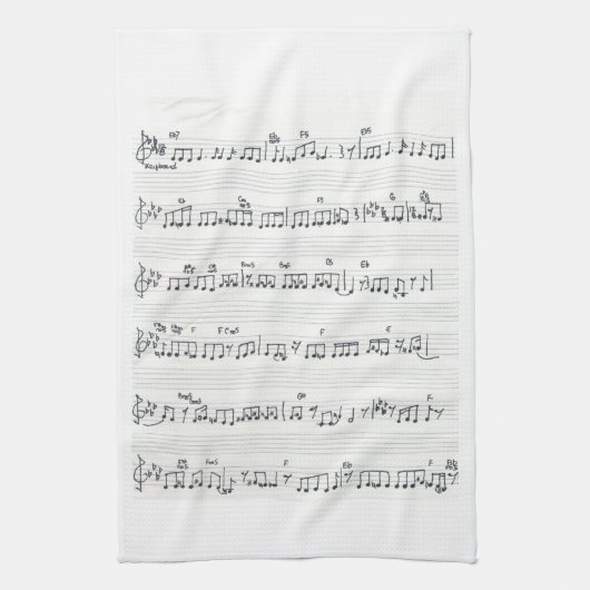 Handgeschreven vel muziek houdt het beloofde lied theedoek (Verticaal)