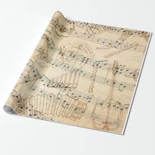 Handgeschreven vintage bladmuzieknoot cadeaupapier