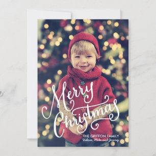 Handgeschreven vrolijke kerstfotokaart feestdagenkaart