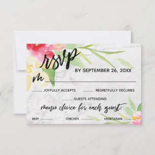 Handgeschreven Waterverf Bloemen Marmer Menu Keuze
