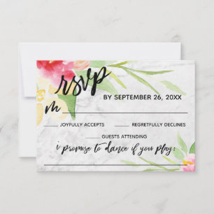 Handgeschreven Waterverf Bloemen Marmer Nummerverz RSVP Kaartje