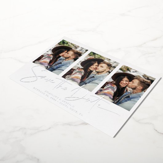 Handgeschreven zilveren oliesleutel Sla de datum o Folie Uitnodiging (Gedraaid)