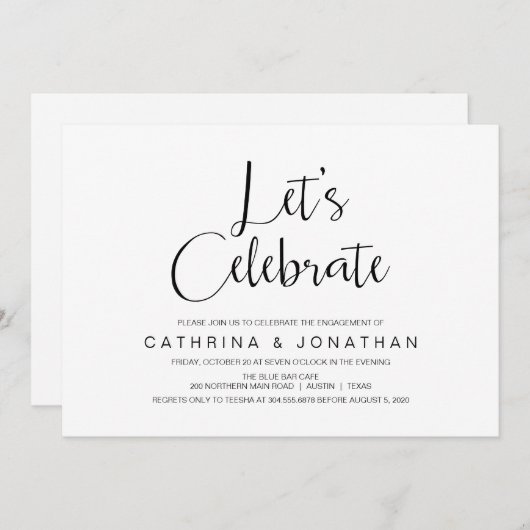 Handgeschreven, zwart script, Engagement Party Kaart (Voorkant / Achterkant)