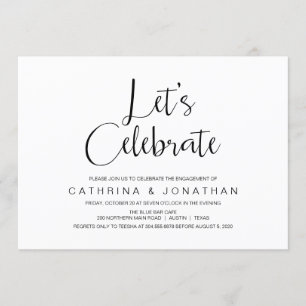 Handgeschreven, zwart script, Engagement Party Kaart