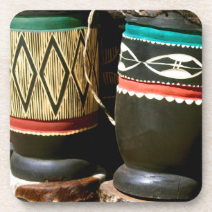 Handgesneden drums, Livingston, Zambia Bier Onderzetter