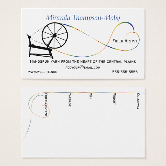 Handgesponnen garen liefde spinnen wiel visitekaartjes (Voorkant /achterkant)